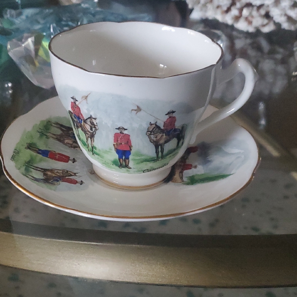 Mountie Design Porcelain Mug and Saucer